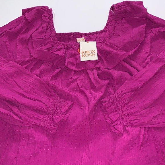 (XL)- Knox Rose Women's Balloon Long Sleeve Ruffle Top Purple - Picture 3 of 10